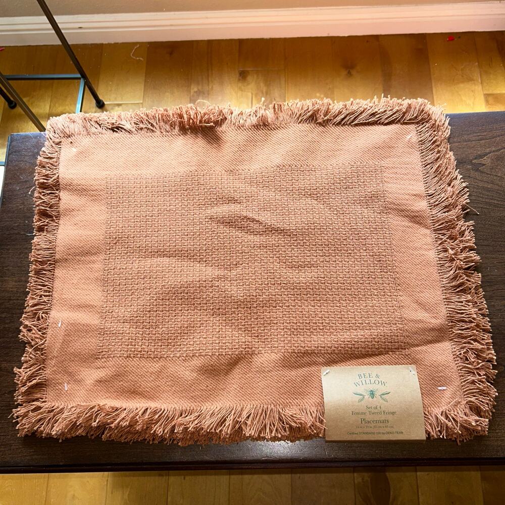 NWT Bee & Willow Femme Tweed Fringe Placemats rust color